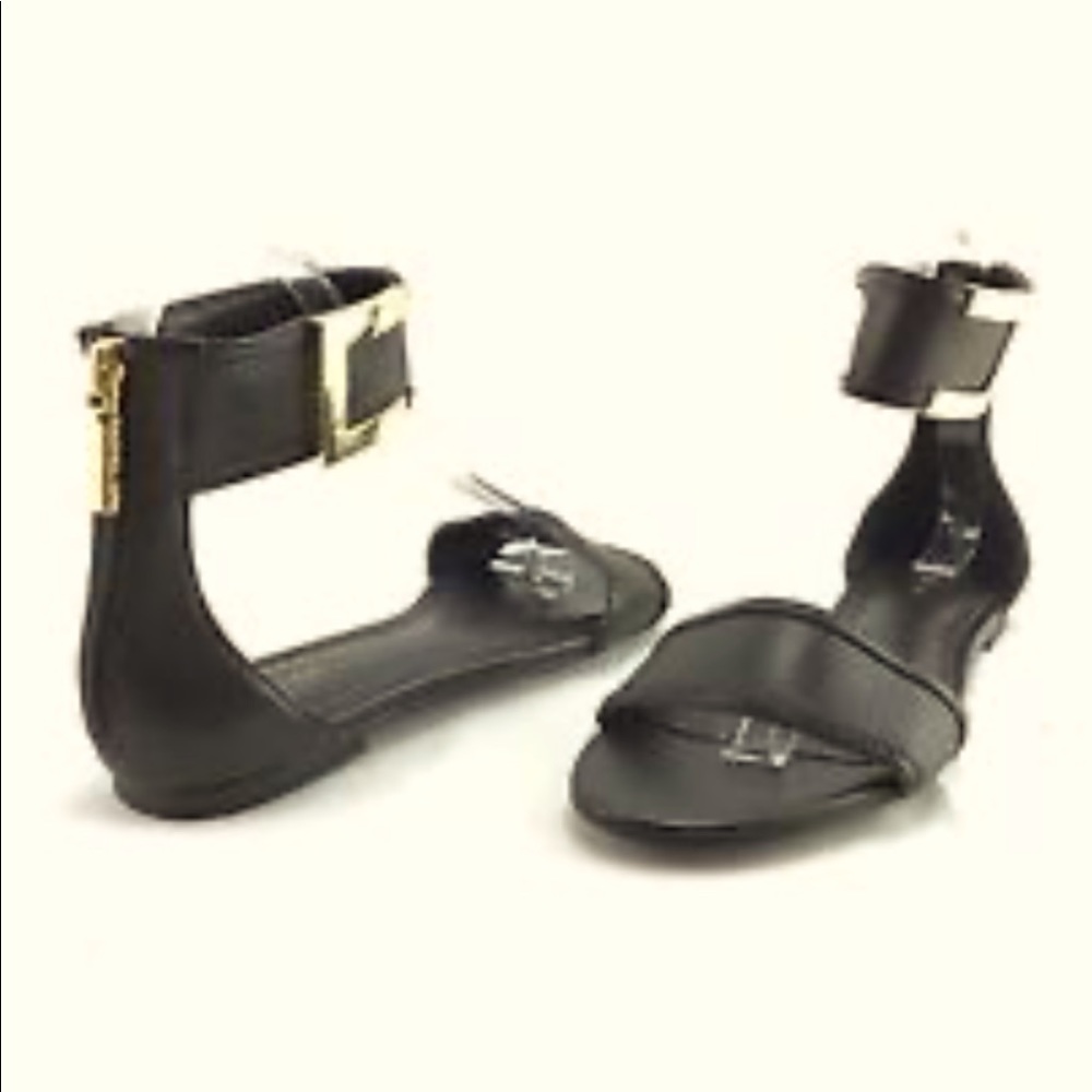 Rachel Zoe Gracie leather sandal, size 7, black with gold hardware
